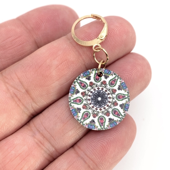 Boho Wooden Mandela Dangle Earrings - Picture 3 of 5